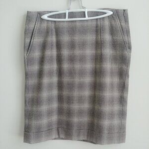 Marc Cain 100% virgin wool kangaroo pocket tweed plaid skirt brown 10